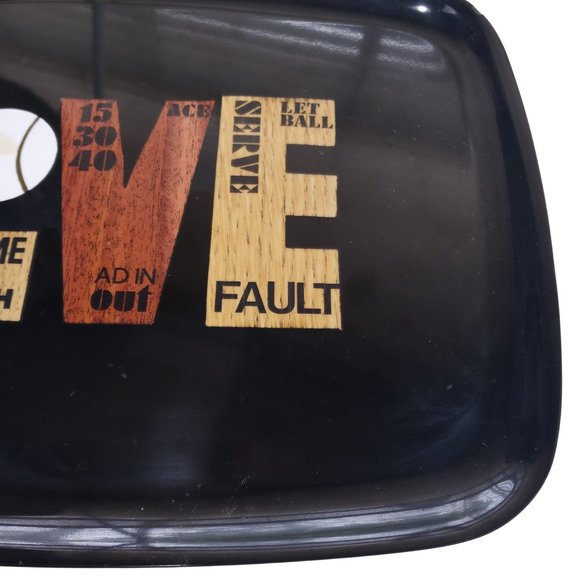 Vintage Couroc Love Tennis Tray Inlaid Wood Oval 12.75 x 9.5 Mid Century Modern - Picture 2 of 8